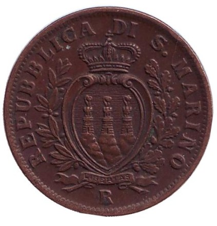 Монета 10 чентезимо. 1935 год, Сан-Марино. Монета 10 чентезимо. 1935 год, Сан-Марино.