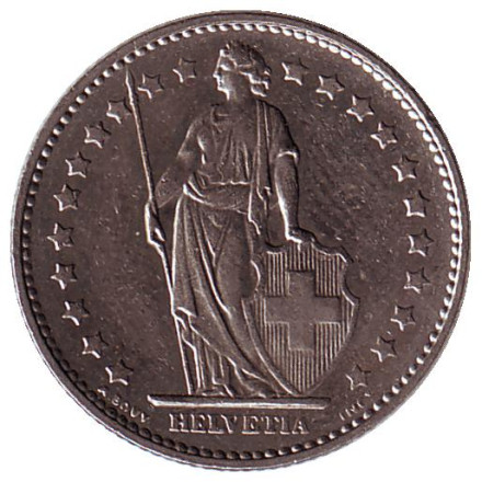 Монета 1 франк. 1978 год, Швейцария. Гельвеция. Монета 1 франк. 1978 год, Швейцария. Гельвеция.