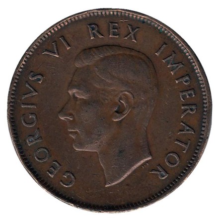 Монета 1 пенни. 1942 год, Южная Африка. (Без точки после даты). Корабль "Дромедарис". Монета 1 пенни. 1942 год, Южная Африка. (Без точки после даты). Корабль "Дромедарис".