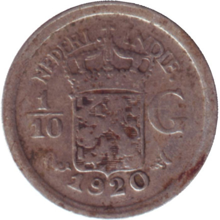 Монета 1/10 гульдена. 1920 год, Нидерландская Индия.