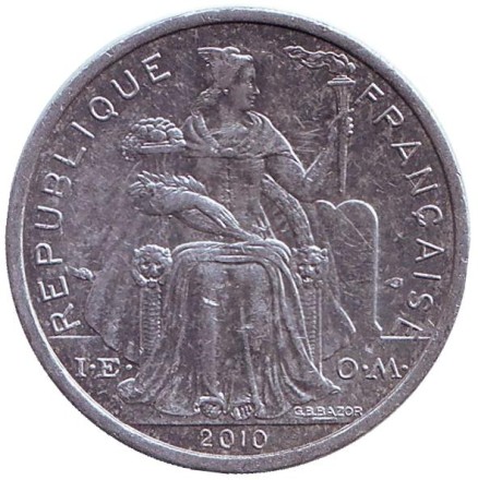 Монета 2 франка. 2010 год, Французская Полинезия.