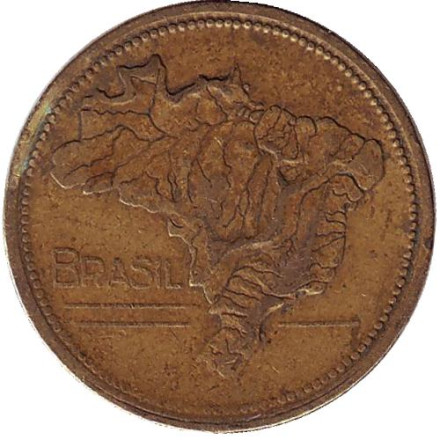 Монета 1 крузейро. 1945 год, Бразилия. Карта Бразилии.