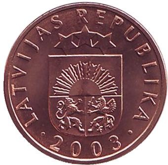 Монета 1 сантим. 2003 год, Латвия. UNC. Монета 1 сантим. 2003 год, Латвия. UNC.
