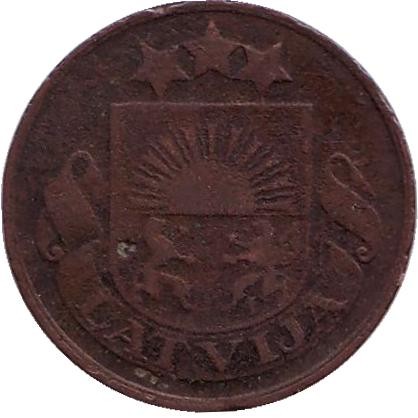 Монета 2 сантима. 1926 год, Латвия. №2