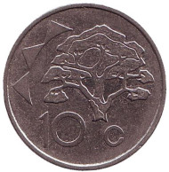 Монета 10 центов. 1993 год, Намибия. Акация. Монета 10 центов. 1993 год, Намибия. Акация.
