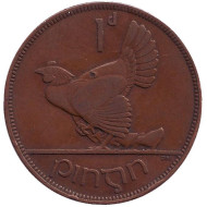 Монета 1 пенни. 1935 год, Ирландия. Птица. Ирландская арфа. Монета 1 пенни. 1935 год, Ирландия. Птица. Ирландская арфа.