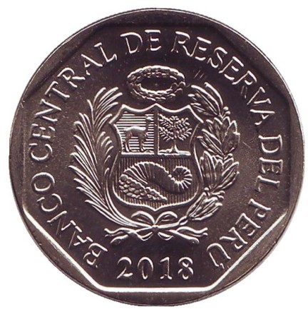 Монета 1 соль. 2018 год, Перу. Ягуар.