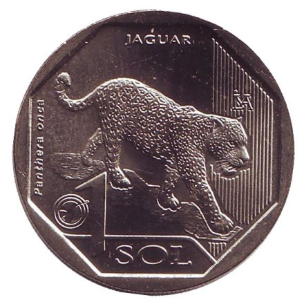 Монета 1 соль. 2018 год, Перу. Ягуар.