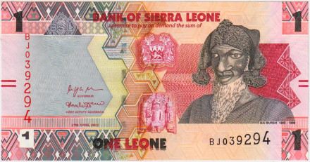 Банкнота 1 леоне. 2022 год, Сьерра-Леоне. Бай Буре.