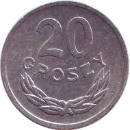 Монета 20 грошей. 1976 год, Польша. Монета 20 грошей. 1976 год, Польша.