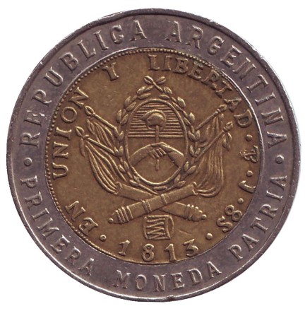 Монета 1 песо. 1995 год, Аргентина. ("C" - Париж, Франция)