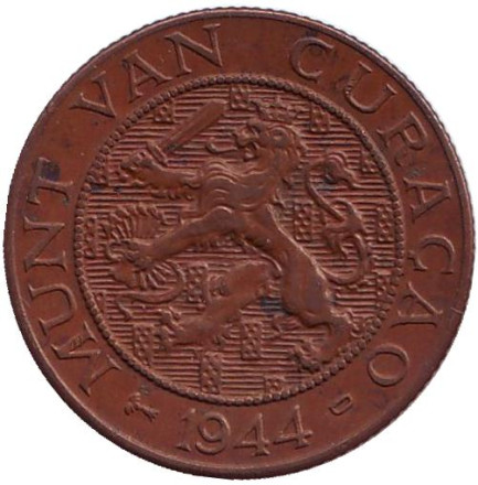 Монета 2,5 цента. 1944 год, Кюрасао. Монета 2,5 цента. 1944 год, Кюрасао.