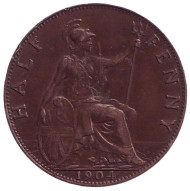 Монета 1/2 пенни. 1904 год, Великобритания. Монета 1/2 пенни. 1904 год, Великобритания.