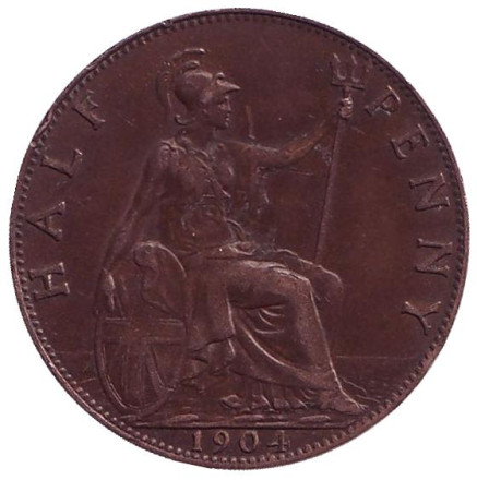 Монета 1/2 пенни. 1904 год, Великобритания.