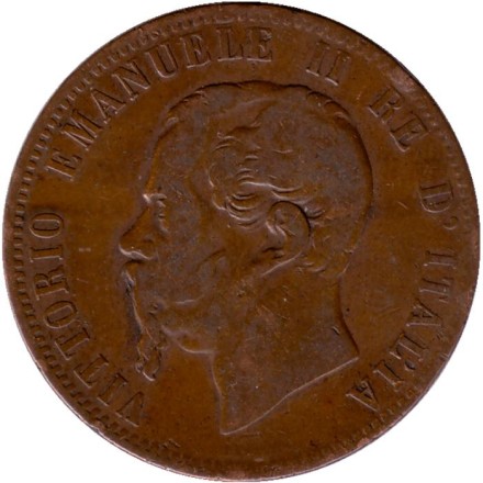 Монета 10 чентезимо. 1866 год, Италия. Виктор Эммануил II. "OM, без точки перед "OM". Монета 10 чентезимо. 1866 год, Италия. Виктор Эммануил II. "OM, без точки перед "OM".