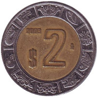 Монета 2 песо. 2003 год, Мексика. Монета 2 песо. 2003 год, Мексика.
