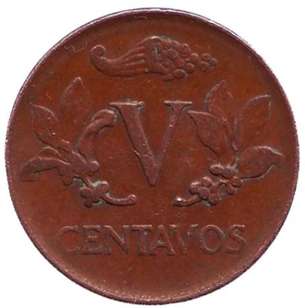 Монета 5 сентаво. 1969 год, Колумбия.
