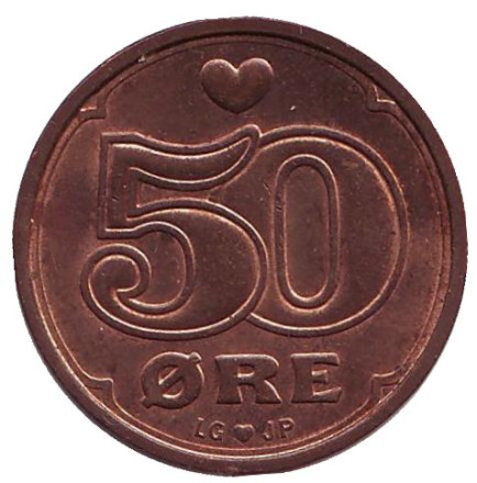Монета 50 эре. 2001 год, Дания.