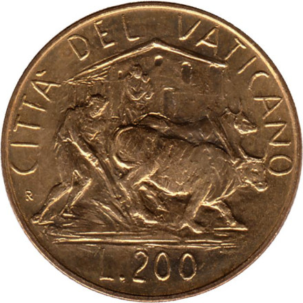 Монета 200 лир. 1982 год, Ватикан. Крестьянин.