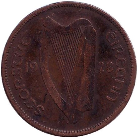 Монета 1/2 пенни. 1928 год, Ирландия. Свинья. Монета 1/2 пенни. 1928 год, Ирландия. Свинья.