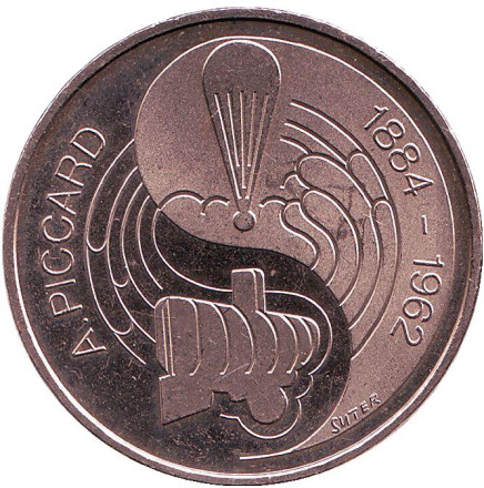 Монета 5 франков. 1984 год, Швейцария. 100 лет со дня рождения Огюста Пиккара.