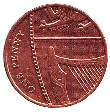 Монета 1 пенни. 2015 год, Великобритания. Старый тип.