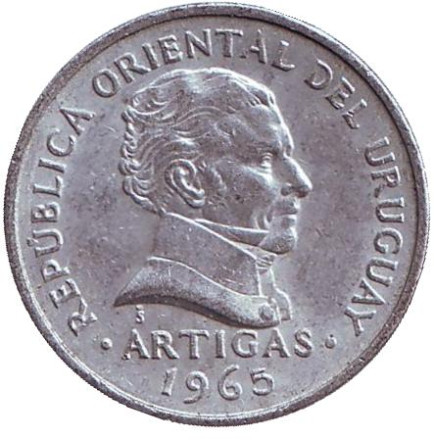 Монета 20 сентесимо. 1965 год, Уругвай. Монета 20 сентесимо. 1965 год, Уругвай.