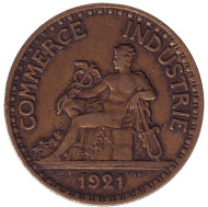 Монета 2 франка. 1921 год, Франция. Монета 2 франка. 1921 год, Франция.