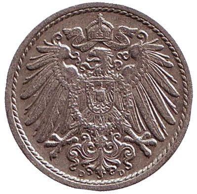 Монета 5 пфеннигов. 1913 год (D), Германская империя.