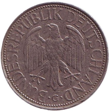 Монета 1 марка. 1976 год (G), ФРГ.