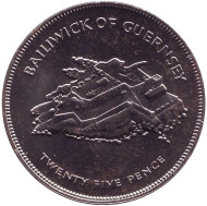 Монета 25 пенсов. 1977 год, Гернси. 25 лет правления королевы Елизаветы II.