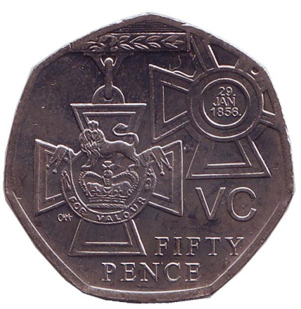 Монета 50 пенсов. 2006 год, Великобритания. 150 лет со дня учреждения "Креста Виктории".