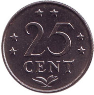 Монета 25 центов, 1978 год, Нидерландские Антильские острова. Монета 25 центов, 1978 год, Нидерландские Антильские острова.