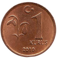 Монета 1 куруш. 2010 год, Турция.
