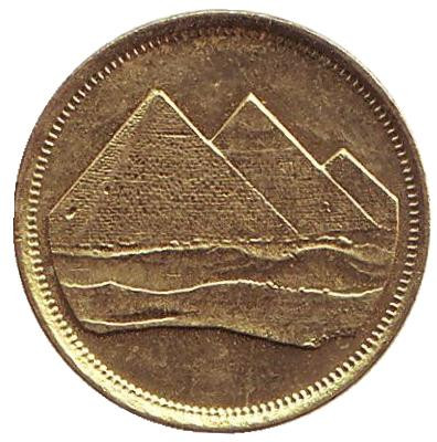 Монета 1 пиастр. 1984 год, Египет. Из обращения. (Христианская дата) Пирамиды.