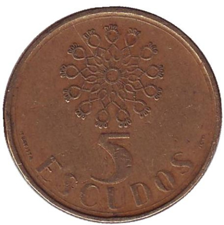 Монета 5 эскудо. 1987 год, Португалия.
