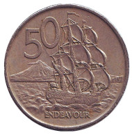 Монета 50 центов. 1975 год, Новая Зеландия. Парусник "Endeavour". Монета 50 центов. 1975 год, Новая Зеландия. Парусник "Endeavour".