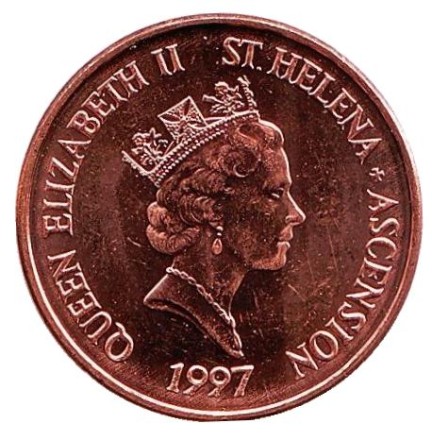 Монета 1 пенни. 1997 год, Острова Святой Елены и Вознесения. Тунец.