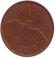 Монета 1 новый пенни. 1971 год, Гернси. Баклан.