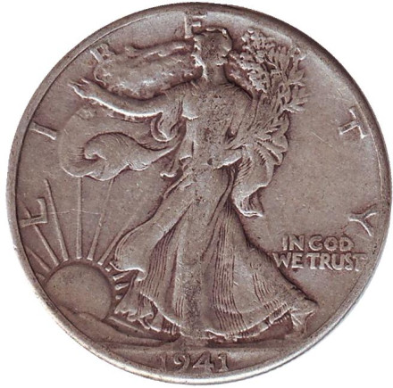 Монета 50 центов. 1941 год (P), США. Шагающая свобода.