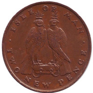 Монета 2 пенса. 1975 год, Остров Мэн. Соколы. Монета 2 пенса. 1975 год, Остров Мэн. Соколы.