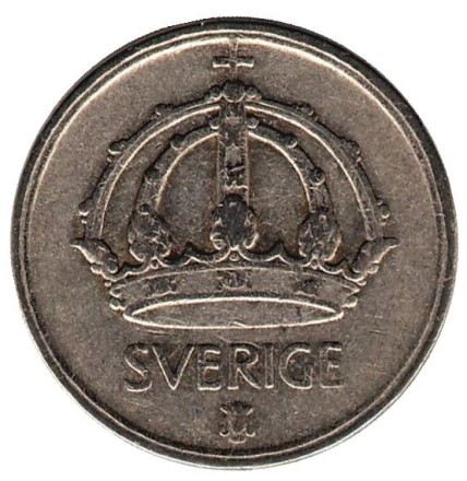 Монета 25 эре. 1947 год, Швеция. (Толстая "7") Монета 25 эре. 1947 год, Швеция. (Толстая "7")