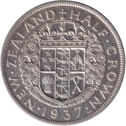 Монета 1/2 кроны. 1937 год, Новая Зеландия.