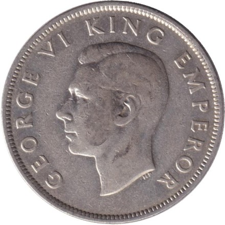 Монета 1/2 кроны. 1937 год, Новая Зеландия. Монета 1/2 кроны. 1937 год, Новая Зеландия.