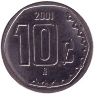 Монета 10 сентаво. 2001 год, Мексика. Монета 10 сентаво. 2001 год, Мексика.