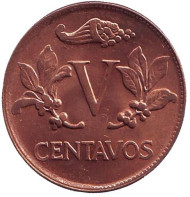 Монета 5 сентаво. 1974 год, Колумбия. Монета 5 сентаво. 1974 год, Колумбия.