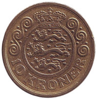 Монета 10 крон. 1995 год, Дания. Монета 10 крон. 1995 год, Дания.