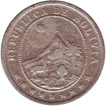 Монета 10 сентаво. 1936 год, Боливия. Монета 10 сентаво. 1936 год, Боливия.