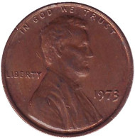 Монета 1 цент. 1973 год (P), США. Линкольн. Монета 1 цент. 1973 год (P), США. Линкольн.