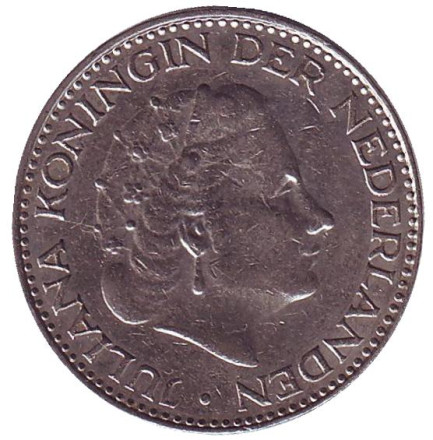 Монета 1 гульден. 1967 год, Нидерланды.